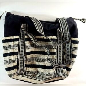 Bohemian Black and Cream Striped Shoulder Bag